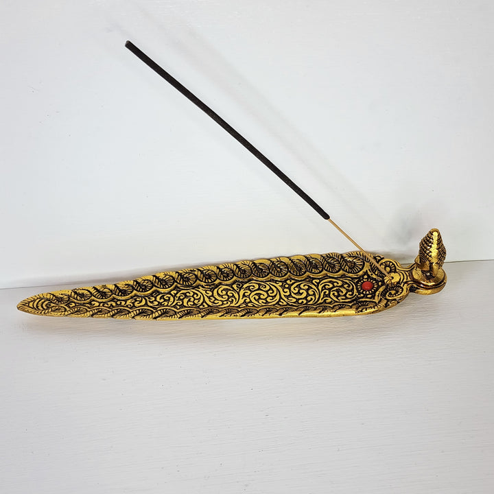 Incense Burner - Aluminium Leaf with Buddha Gold