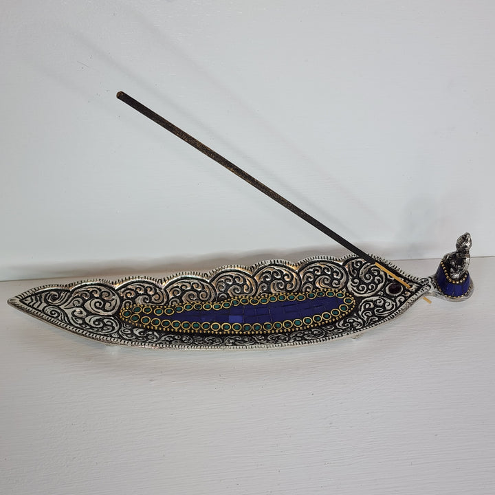 Incense Burner - Aluminium Leaf with Buddha & Blue Leaf