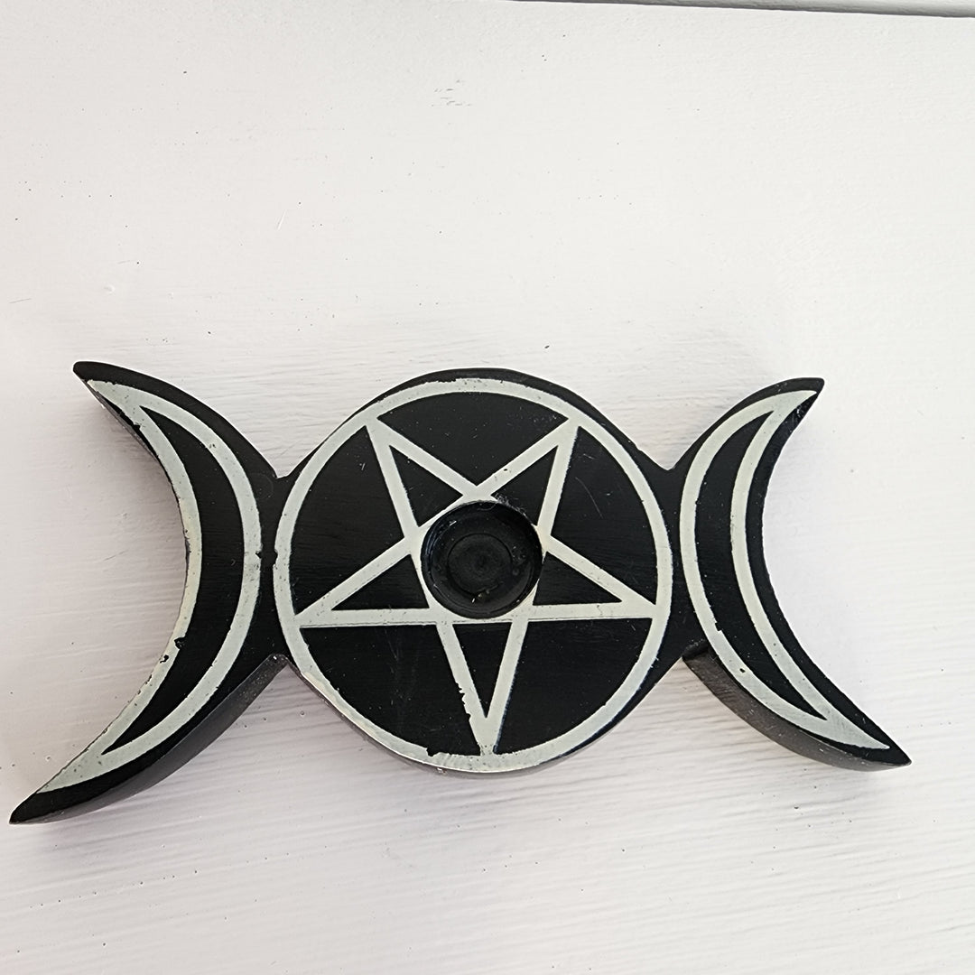 Spell Candles Holder - Soapstone Tripled Moon (Imperfect)