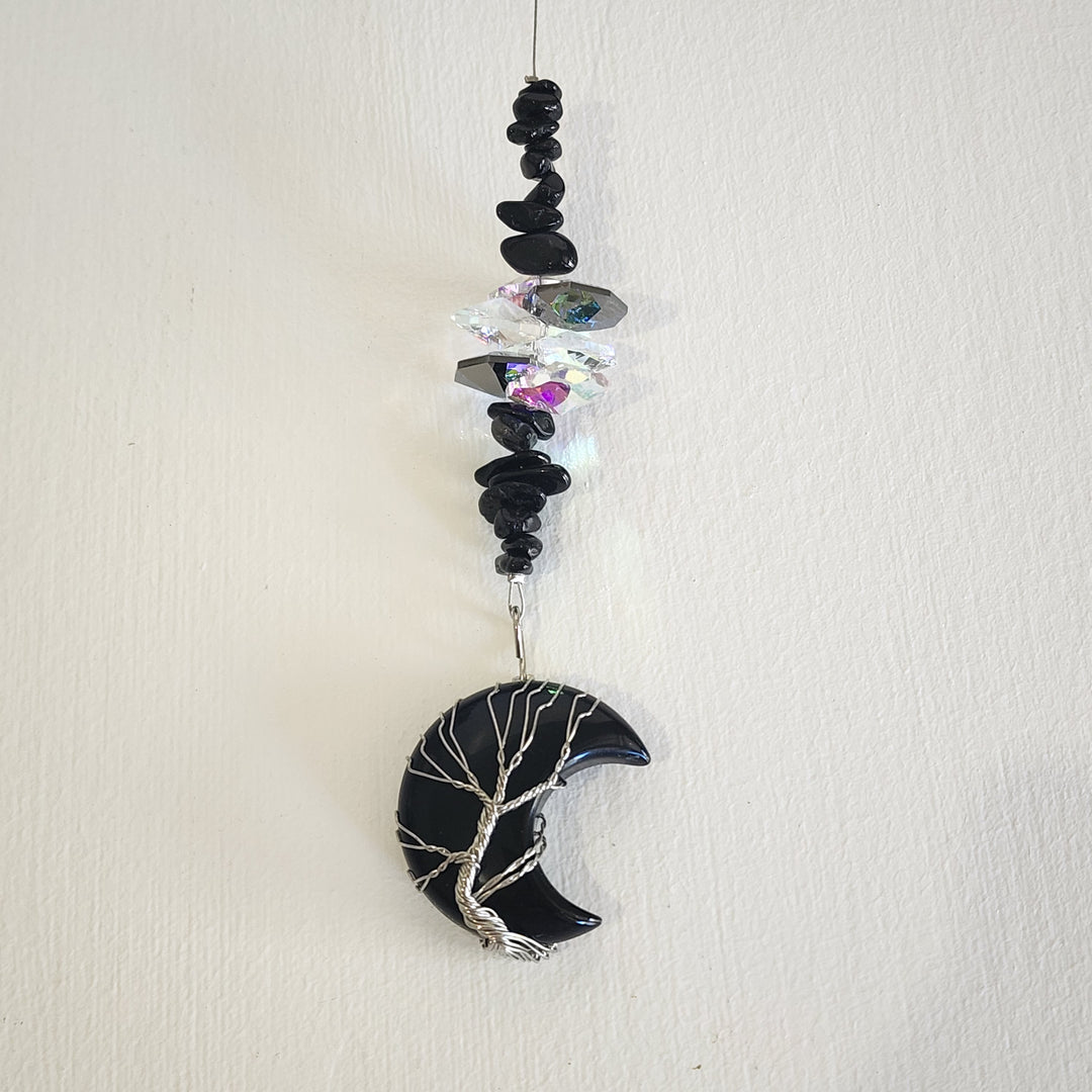 Sun Catchers - Black Obsidian Tree of Life Moon
