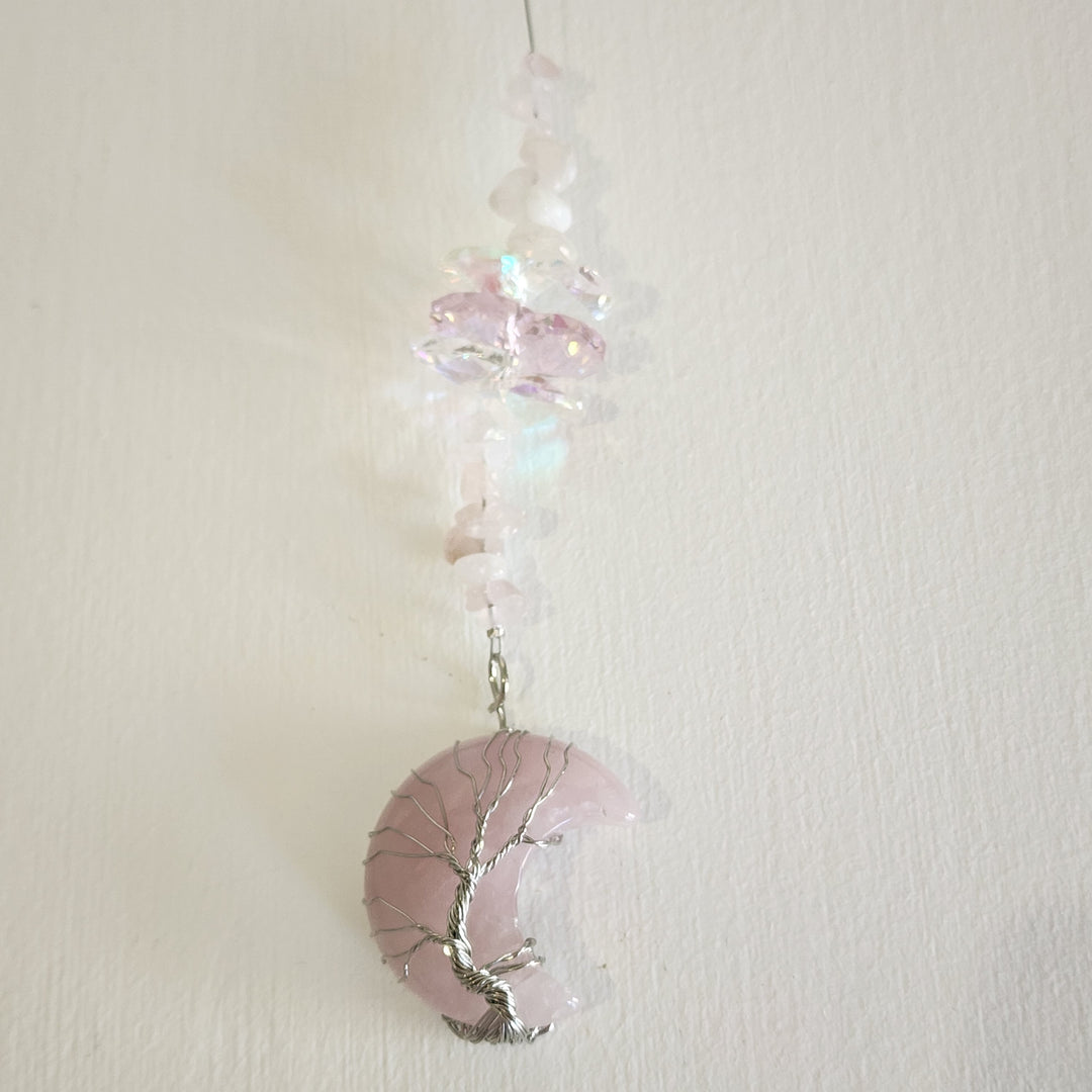 Sun Catchers - Rose Quartz Tree of Life Moon