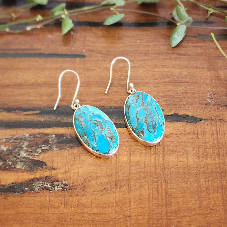 Blue Copper Turquoise Earrings set in 925 Sterling Silver