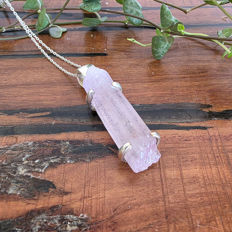 Kunzite Pendant set in 925 Sterling Silver, Comes with a 45cm Sterling Silver Chain.