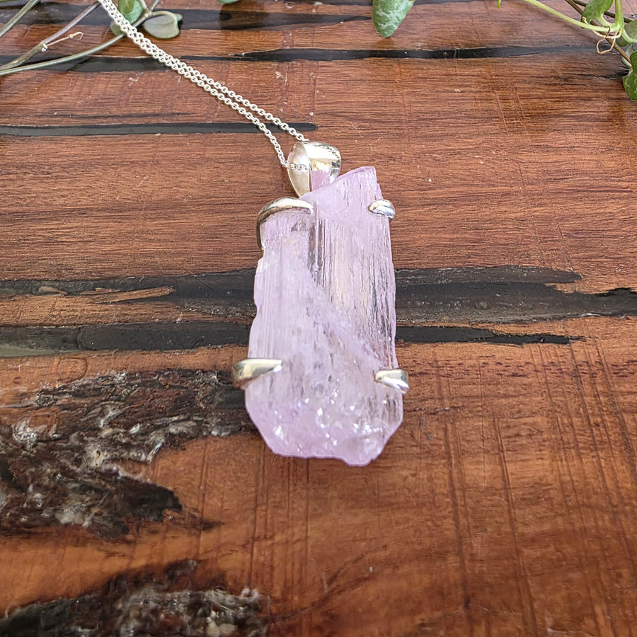 Kunzite Pendant set in 925 Sterling Silver, Comes with a 45cm Sterling Silver Chain.
