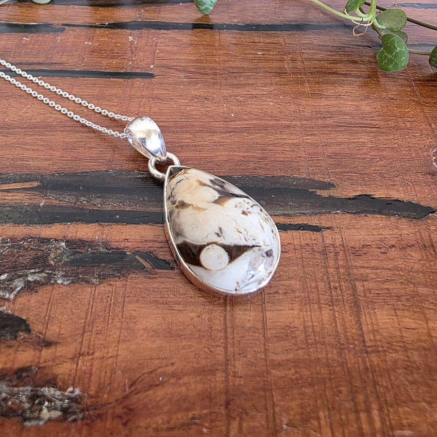 Peanut Wood Jasper Pendant in 925 Sterling Silver, comes with a 45cm 935 sterling silver chain.