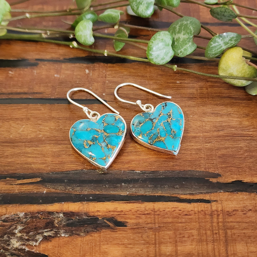 Blue Copper Turquoise Earrings set in 925 Sterling Silver