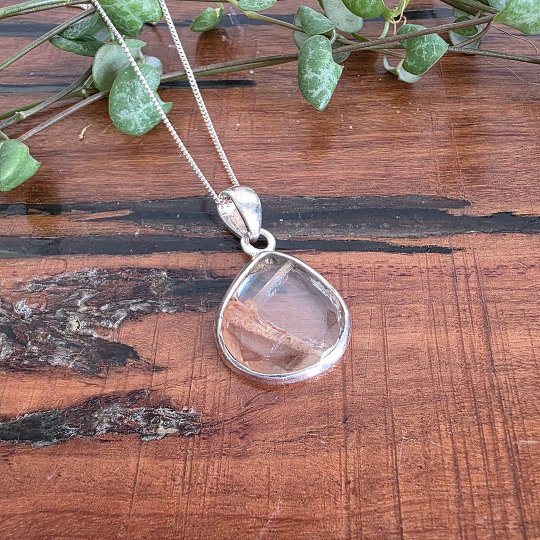 Strawberry Quartz Pendant set in 925 sterling silver comes with a sterling silver chain.