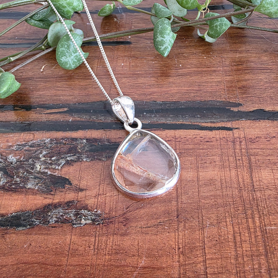 Strawberry Quartz Pendant set in 925 sterling silver comes with a sterling silver chain.