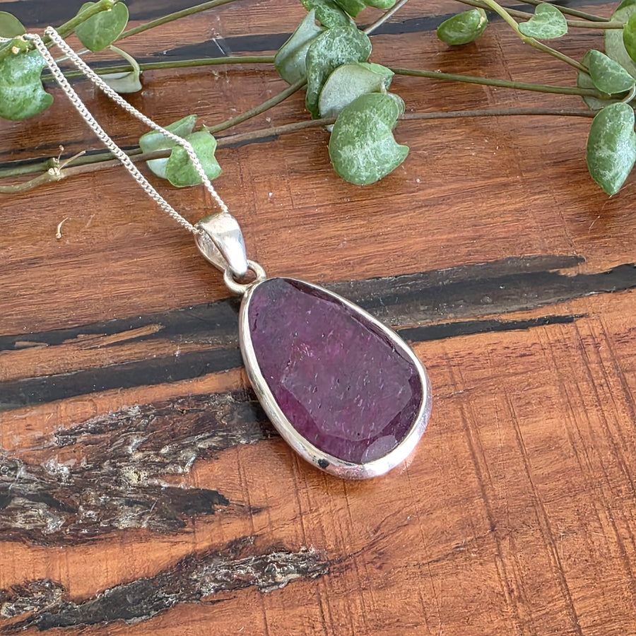 Ruby Pendant set in 925 Sterling Silver, Comes with a 40cm Sterling Silver Chain.
