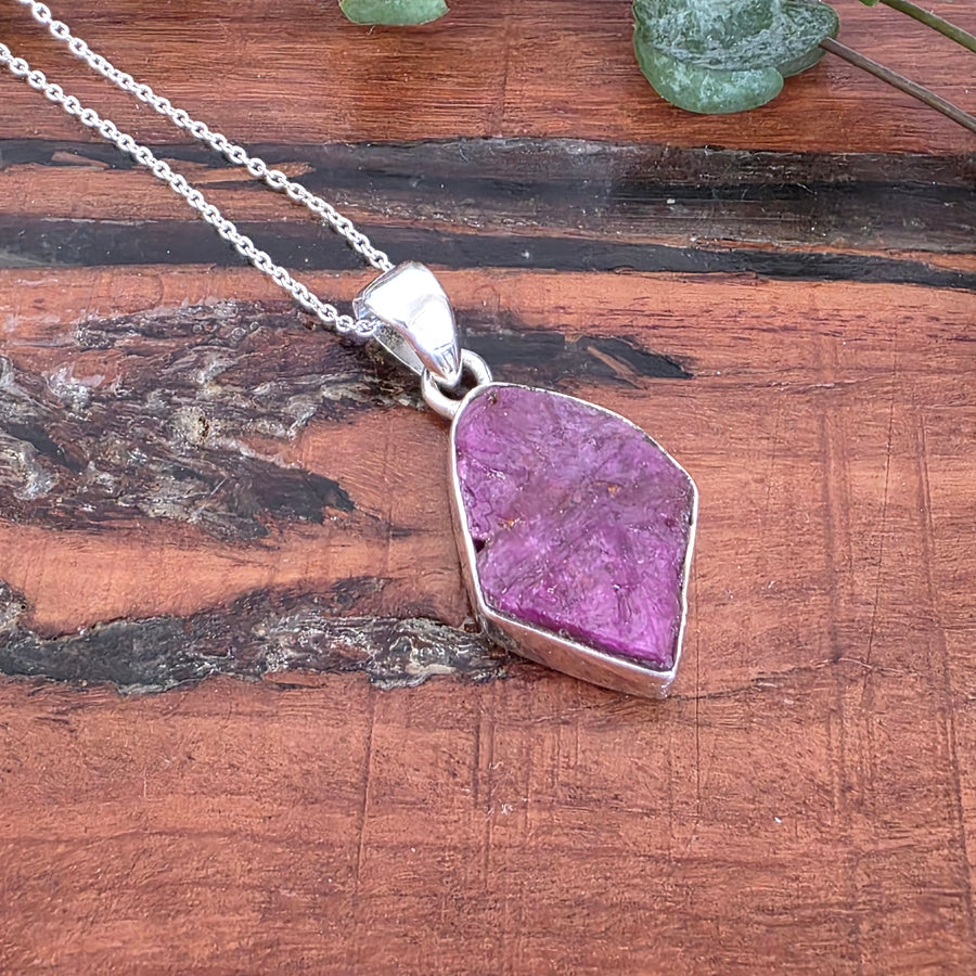 Rough Ruby Pendant set in 925 sterling silver