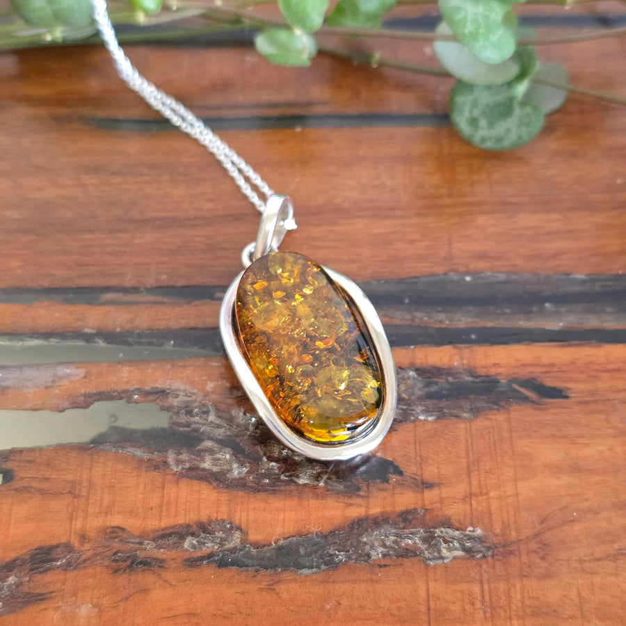 Baltic Amber Pendant set in 925 sterling silver.
