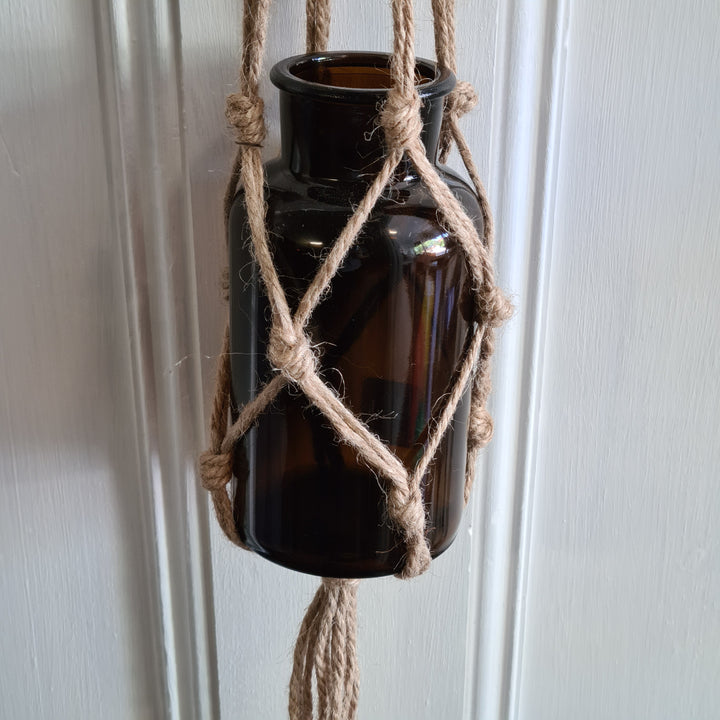 Scandinavian Macrame Rope Hanging Glass Bottle Small