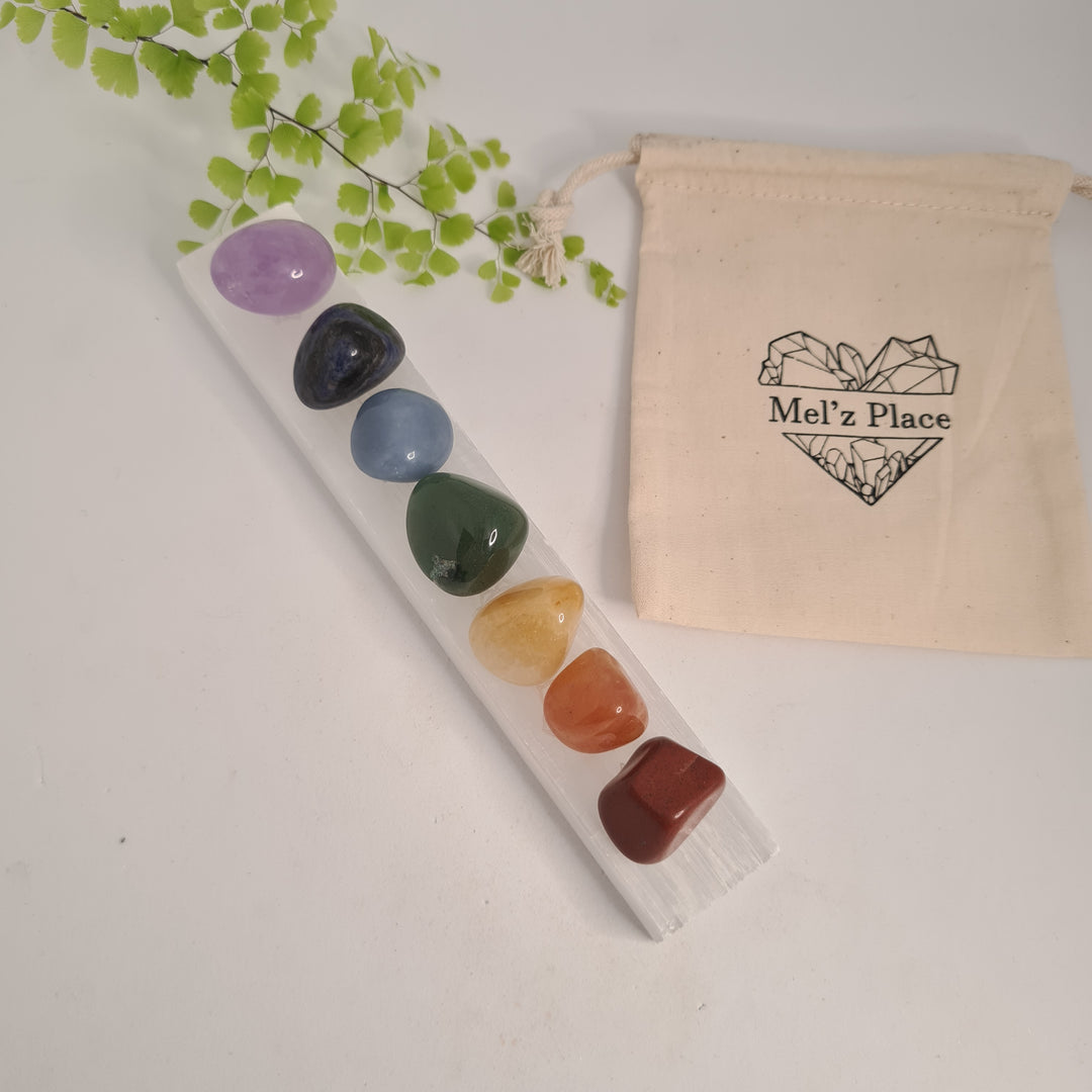 Crystal Pack - Selenite Wand with Chakra Stones