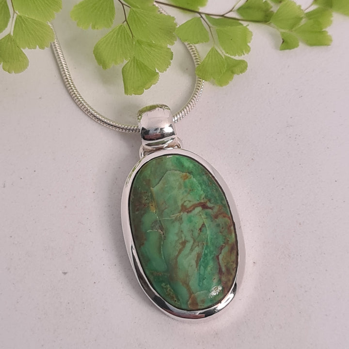 Green Copper Turquoise Necklace set in 925 Sterling Silver, comes with a 45cm Sterling Silver Chain.