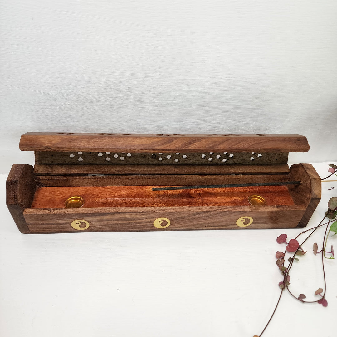 Incense Burner - Hexagonal Lid Yin & Yang Inlay