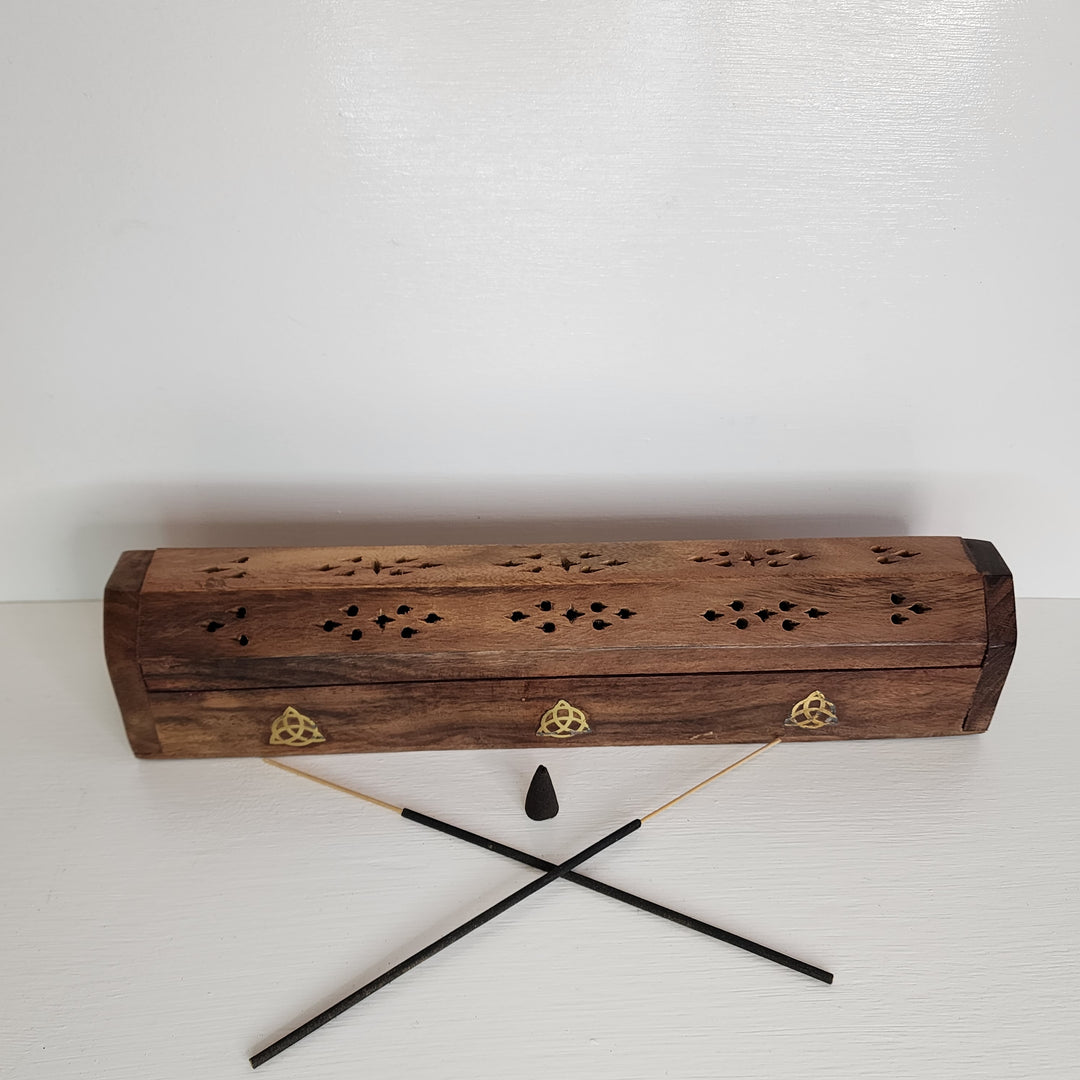 Incense Burner - Hexagonal Lid Triquetra With Inlay