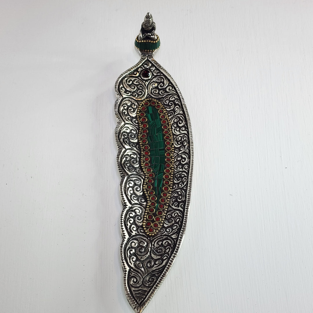 Incense Burner - Aluminium Leaf with Buddha & Green Leaf