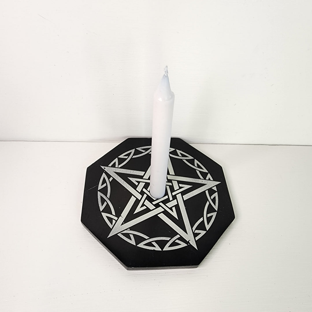 Spell Candles Holder - Soapstone Pentacle Octagon (Imperfect)